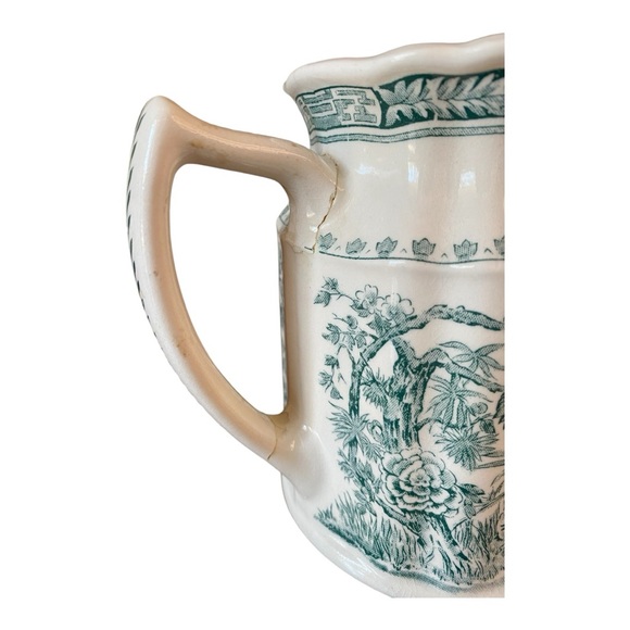 Antique Furnivals Quail Pitcher. Green Transfer-ware English Transfer-ware 1913 - Picture 7 of 8